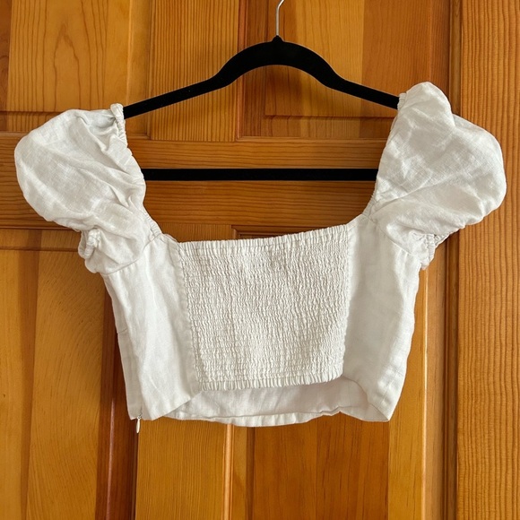 Wilfred Wanderer Linen Cropped Puff Sleeve Milkmaid Blouse - Picture 4 of 4